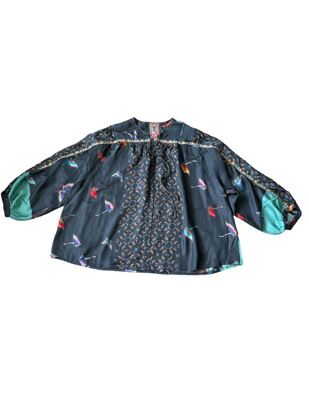 Johnny Was Silk Butterfly Top Grey